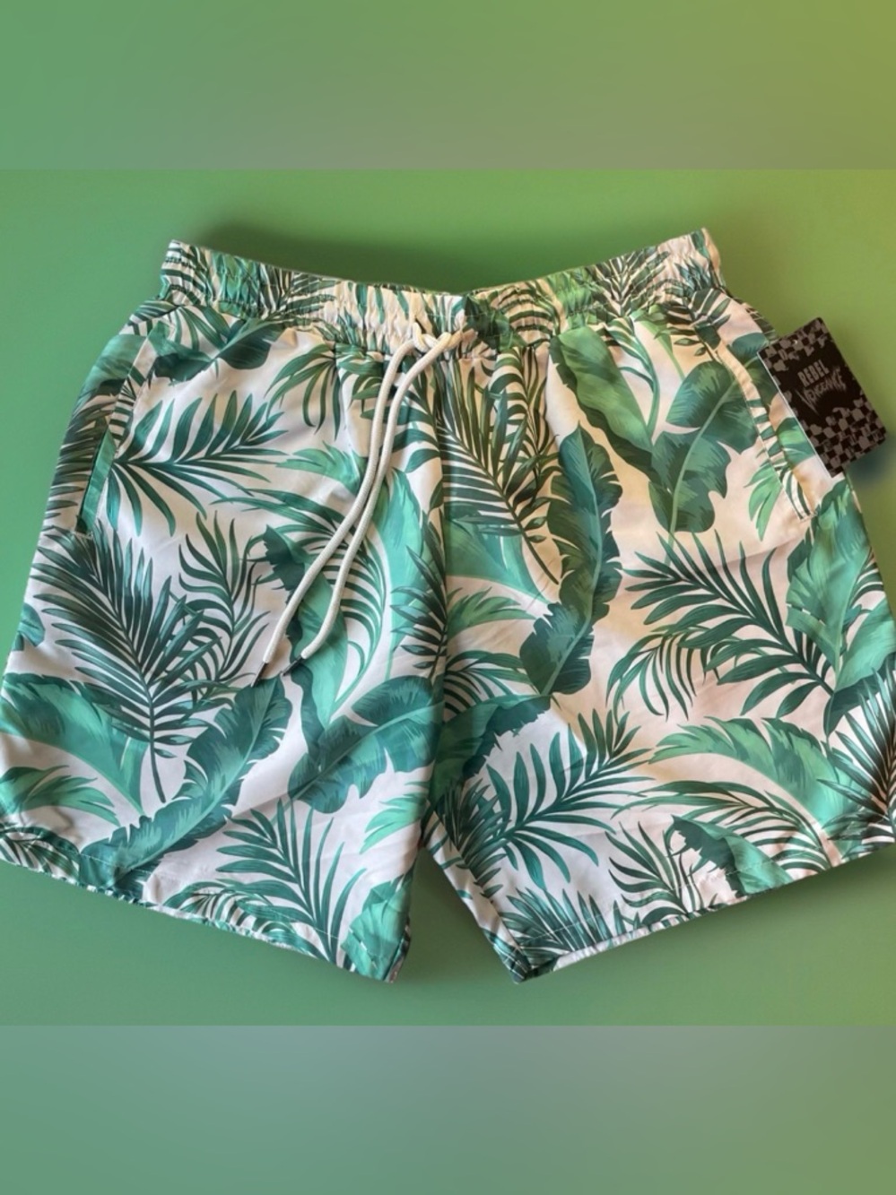 NWT Rebel Vengeance Men's XL Mesh Swim Shorts Paradise Palm Leaf Graphic